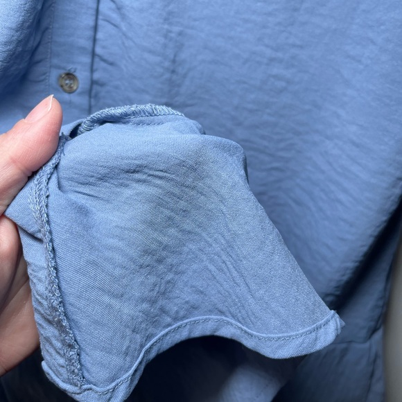 Lucky Brand Women’s Flutter Cap Sleeve Button Front Blue Midi Dress Size Large - Picture 9 of 13